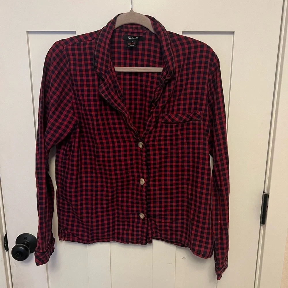 MADEWELL Red Gingham Plaid Button Down Pajama Top Size M
